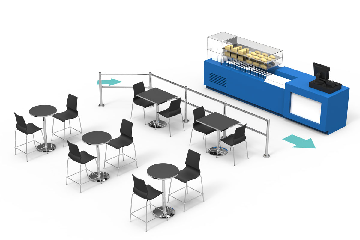 Post and rail systems for food service
